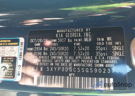 2025 Kia Telluride Ex X-Line z USA, uszkodzony, nr VIN 5XYP3DGC5SG590237